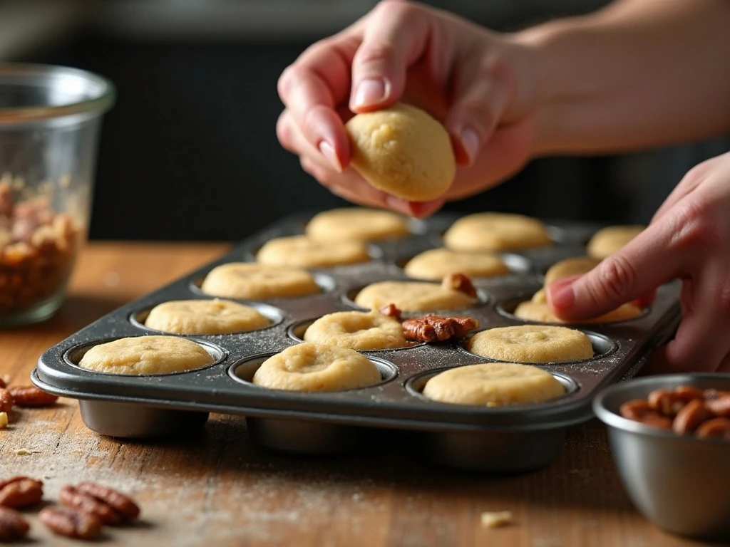 Shaping sugar-cookie dough into mini cookie cups