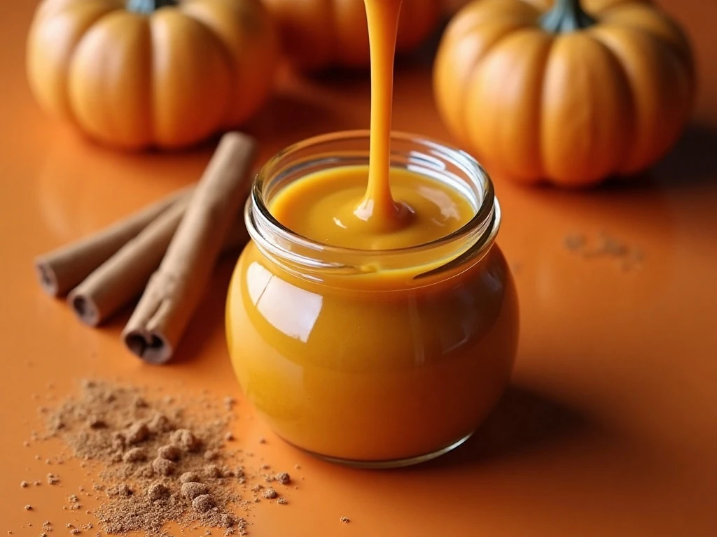 Smooth pumpkin spice sauce with cinnamon garnish
