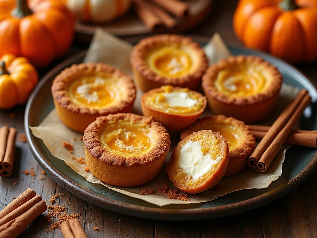 Pumpkin spice scooter pies arranged on a fall dessert platter
