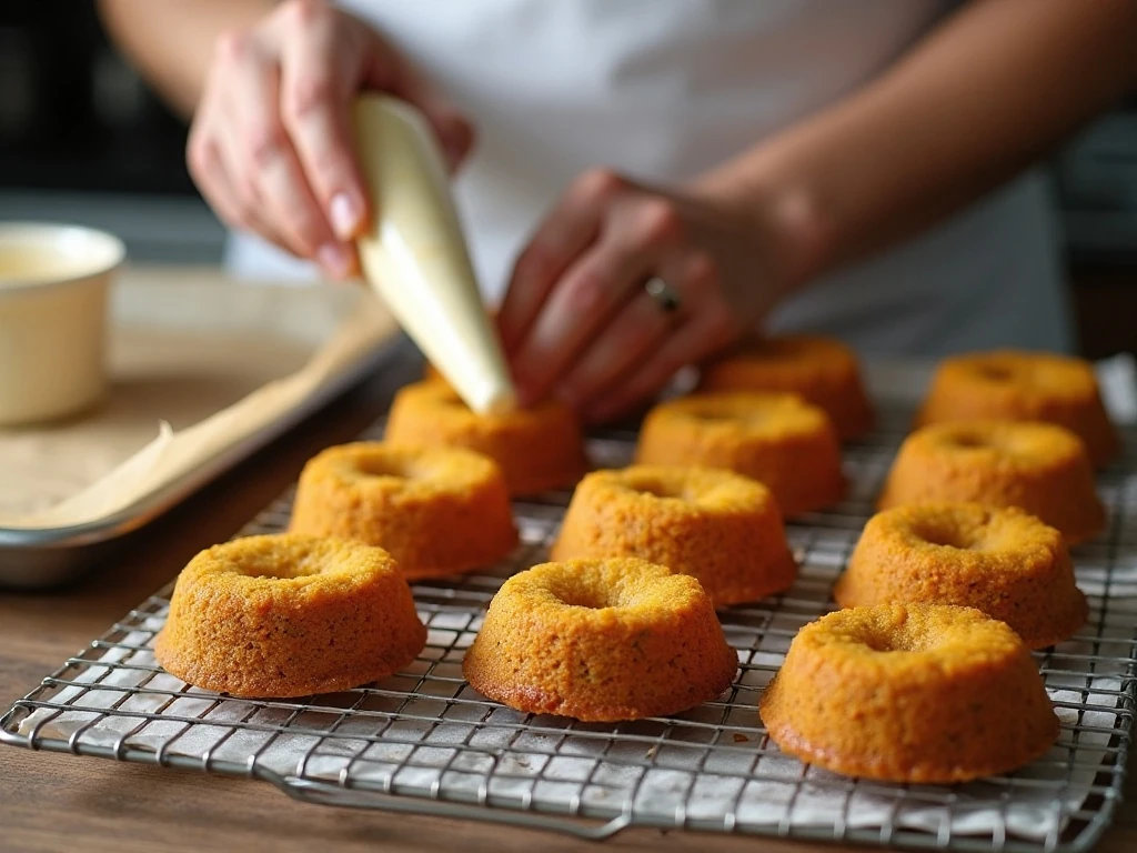 Cooling uniform pumpkin cake rounds before filling