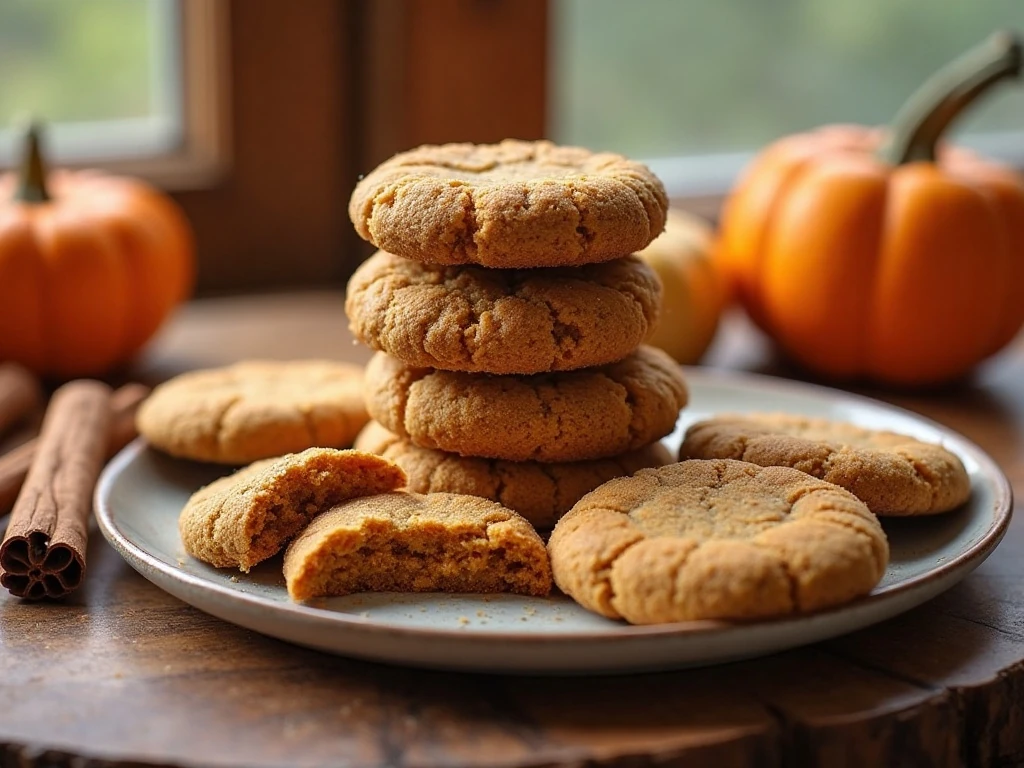 Stack of soft and chewy pumpkin spice snickerdoodle cookies