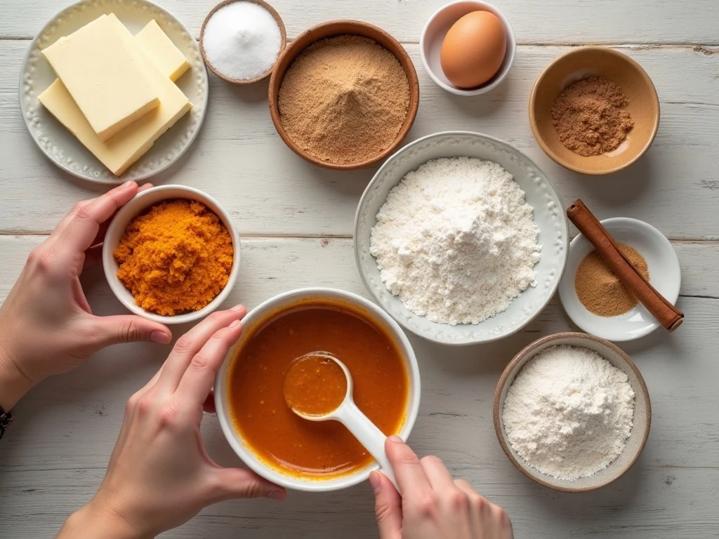 Ingredients for pumpkin spice snickerdoodle cookies