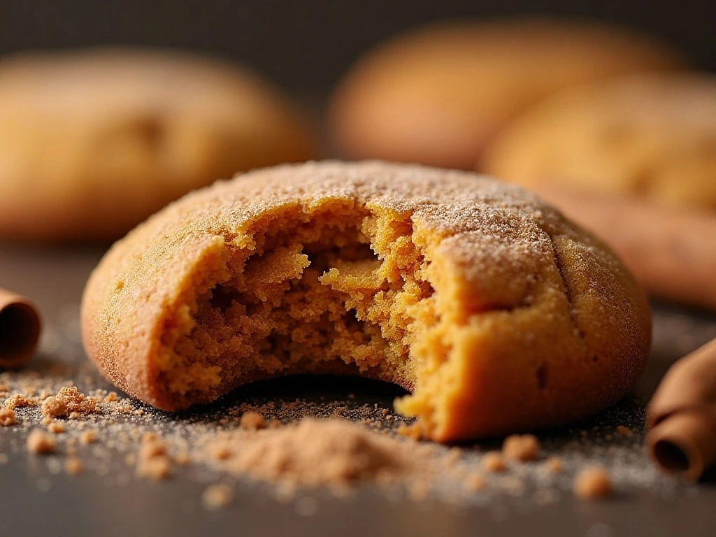 Soft chewy center of a pumpkin spice snickerdoodle cookie