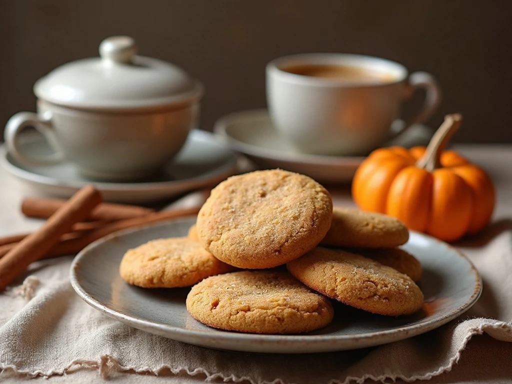 Pumpkin snickerdoodle cookies served with coffee