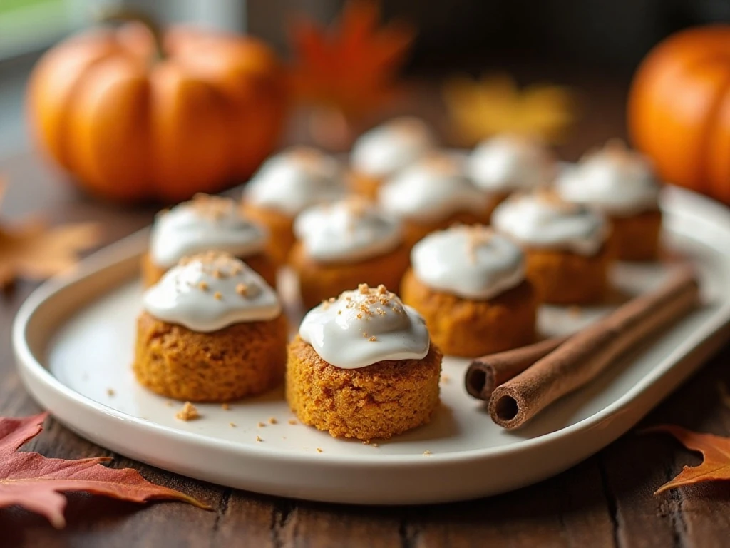 Glazed pumpkin spiced cake bites arranged on a serving platter