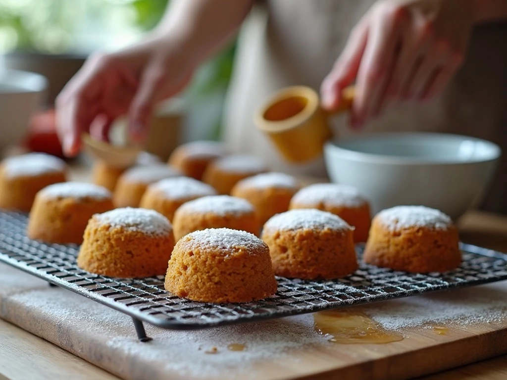 Cooling mini pumpkin cake bites before glazing