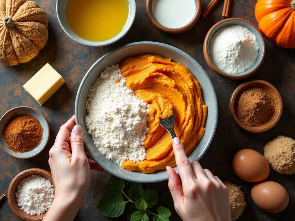 Ingredients for pumpkin streusel Bundt cake