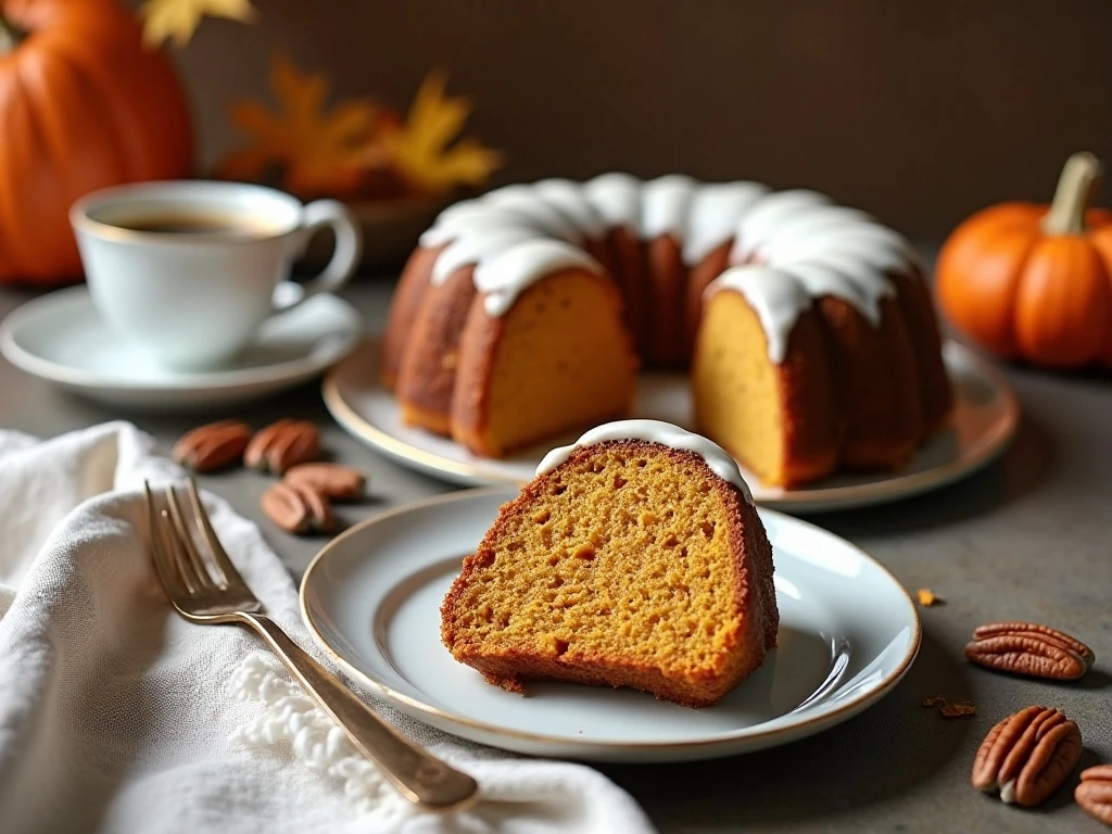 Pumpkin streusel Bundt cake served for a fall gathering