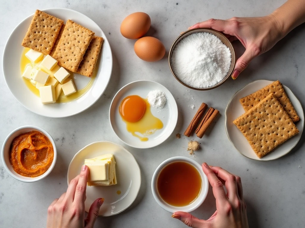 Ingredients for easy pumpkin swirl cheesecake bars