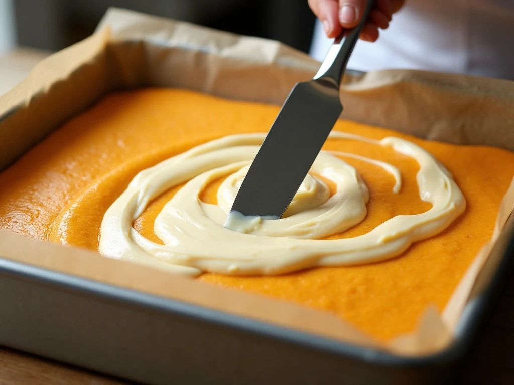 Creating the swirl in pumpkin cheesecake bar batter