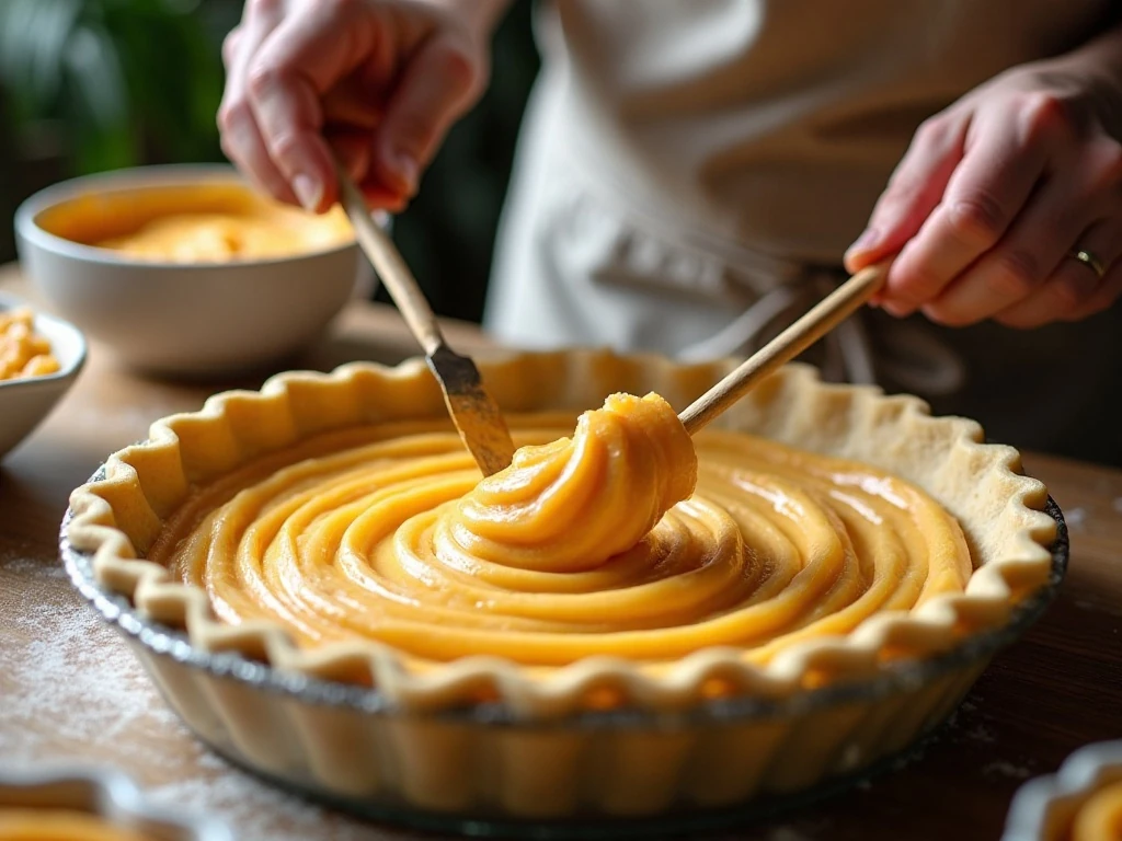 Creating the marbled swirl in pumpkin pie filling