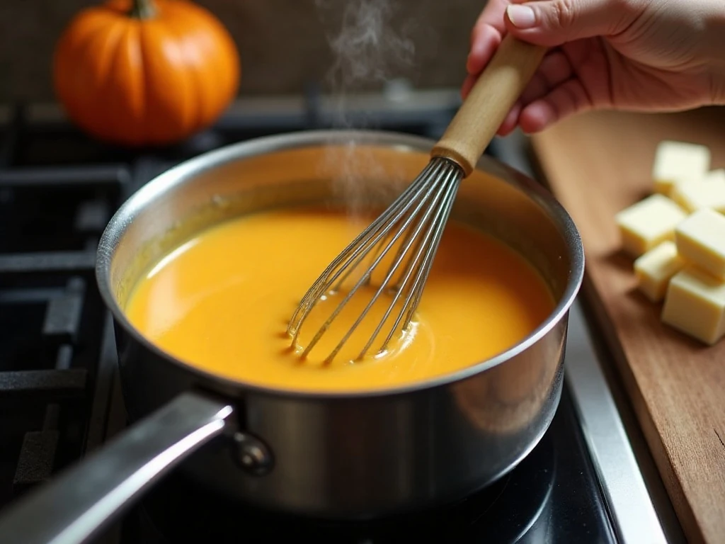 Whisking pumpkin milk before adding white chocolate
