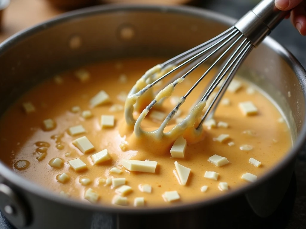 White chocolate melting into pumpkin hot chocolate over low heat