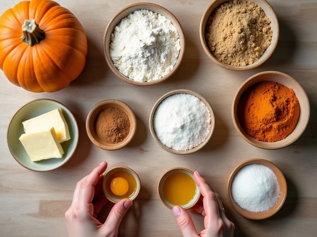 Ingredients for pumpkin whoopie pies arranged for baking