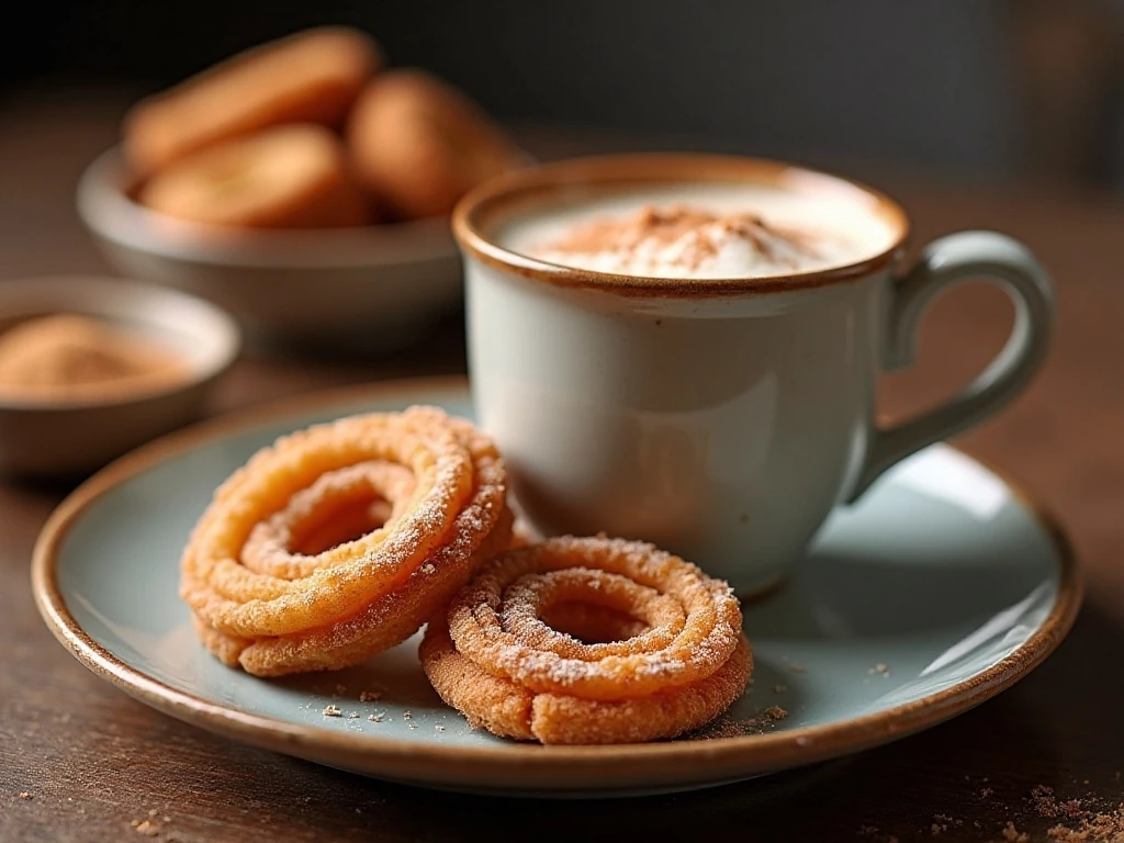 Churro cookies served with hot cocoa