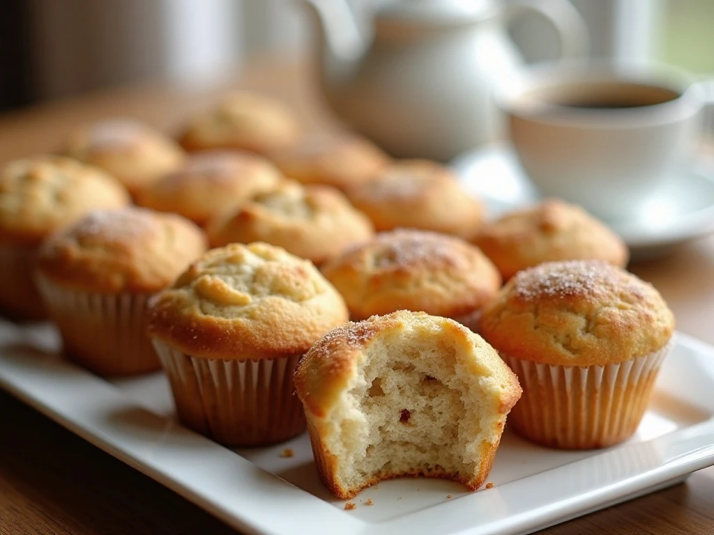 Platter of warm homemade cinnamon muffins served for breakfast