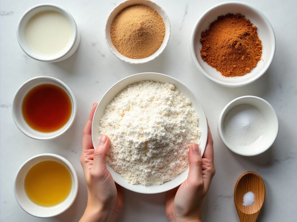 Ingredients arranged for a quick and easy cinnamon muffin recipe