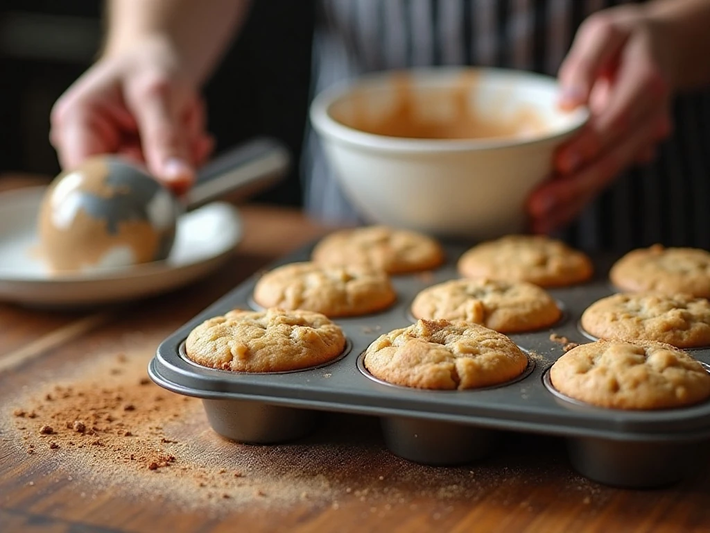 Preparing cinnamon muffin batter before portioning it into a muffin pan