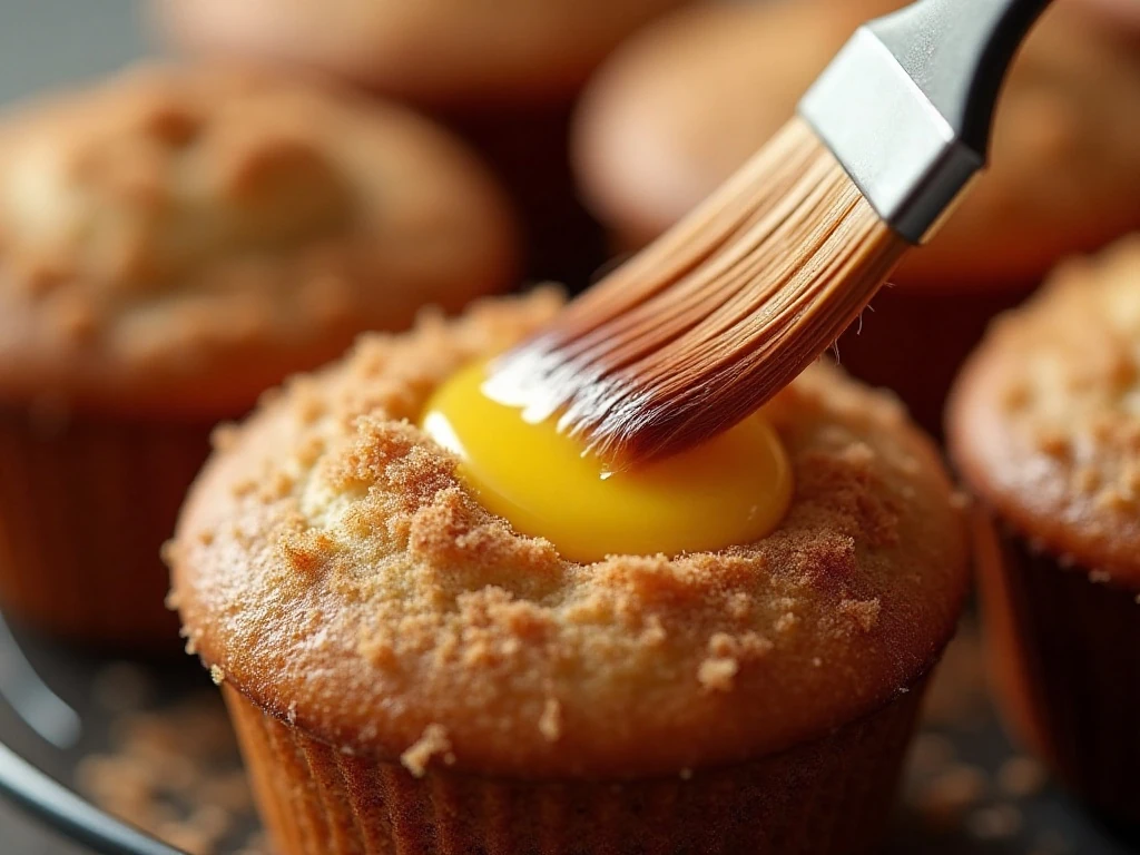 Cinnamon-sugar topping on freshly baked muffins