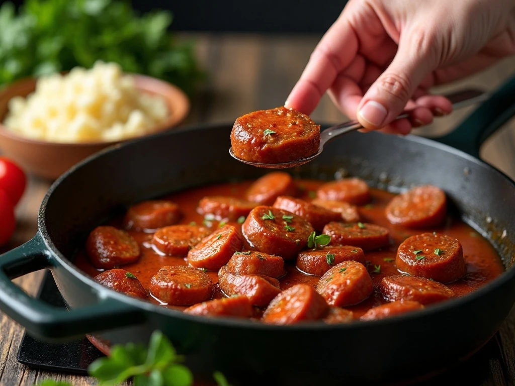 Browning Italian sausage in a Dutch oven for white bean soup