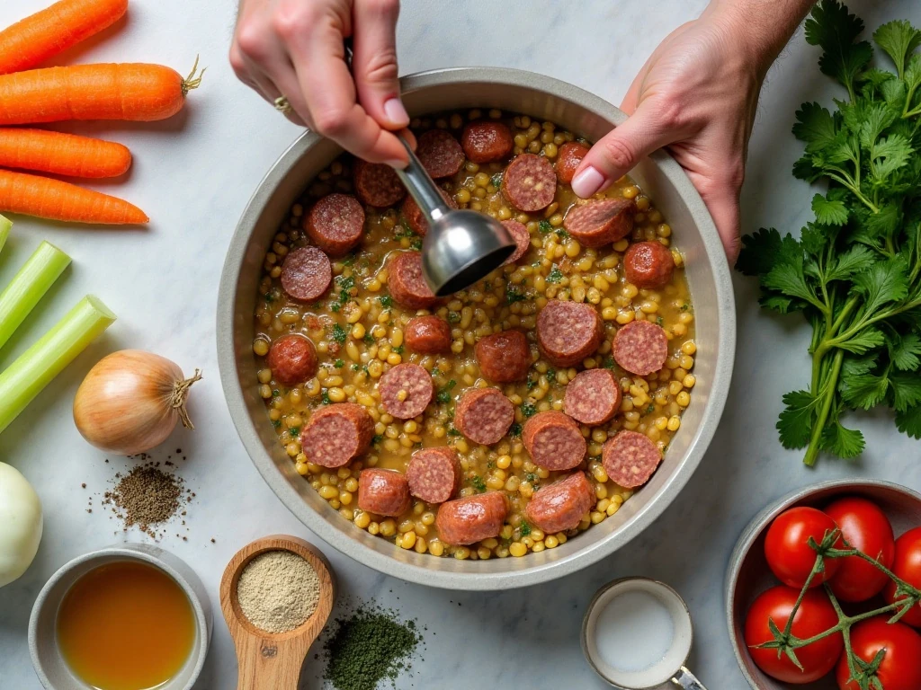 Ingredients for quick and easy sausage lentil soup