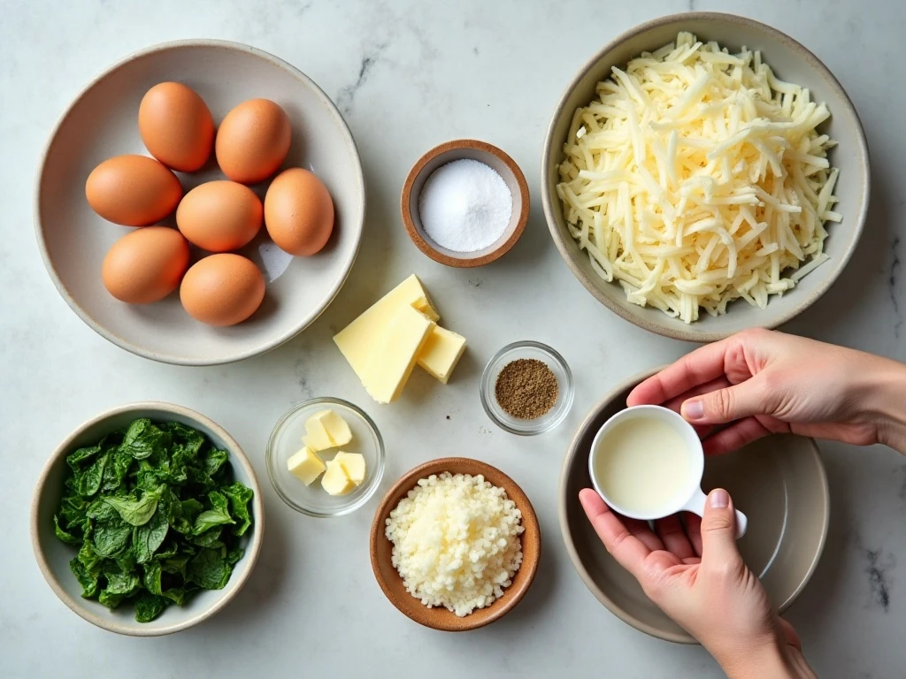 Ingredients for quick and creamy spinach egg casserole