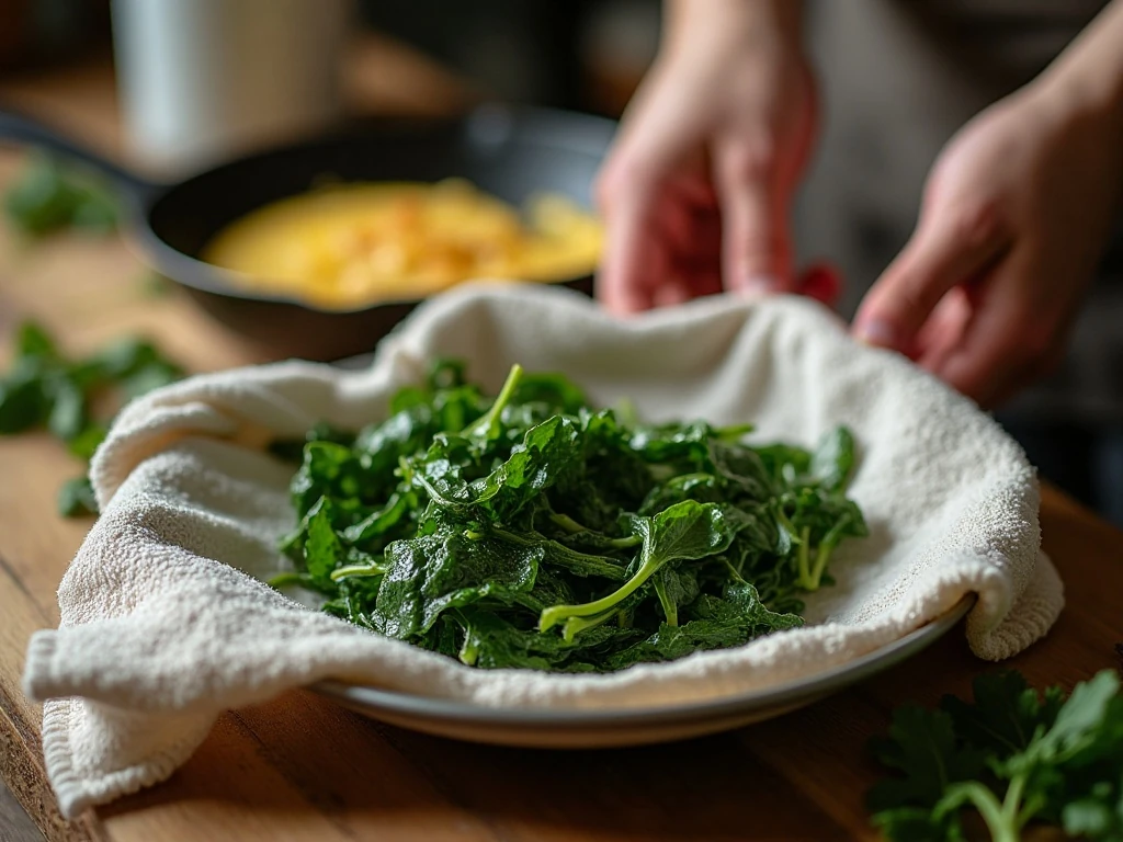 Squeezing thawed spinach dry to prevent a watery casserole