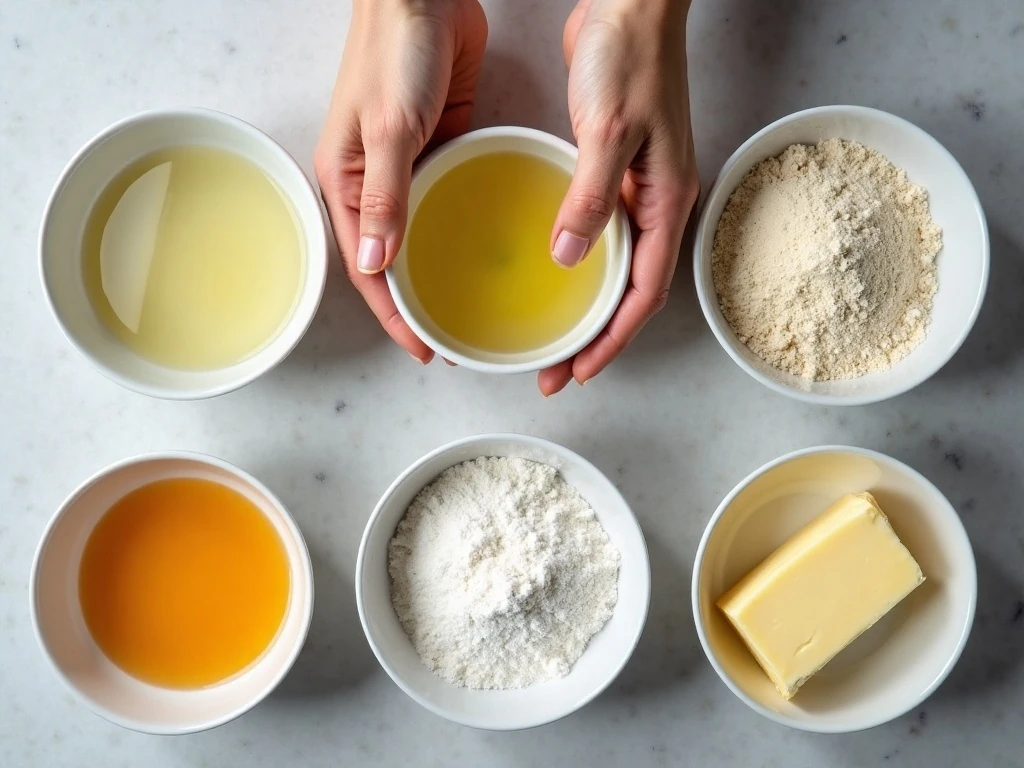 Ingredients for quick soft dinner rolls arranged on a counter