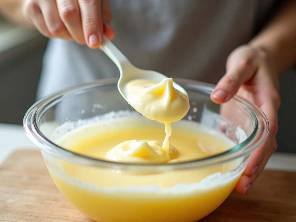 Folding whipped evaporated milk into the partially set lemon mixture
