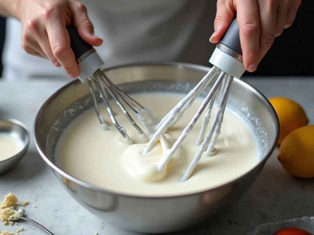 Whipping chilled evaporated milk to soft peaks