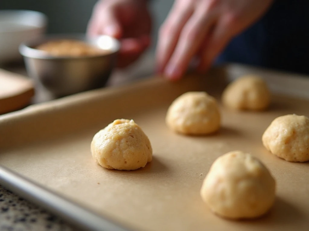 Portioning peanut butter cookie dough for baking