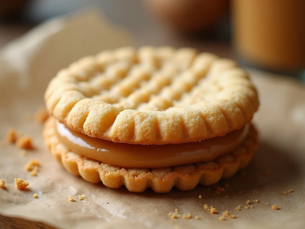 Close-up of tender peanut butter cookie edges and filling