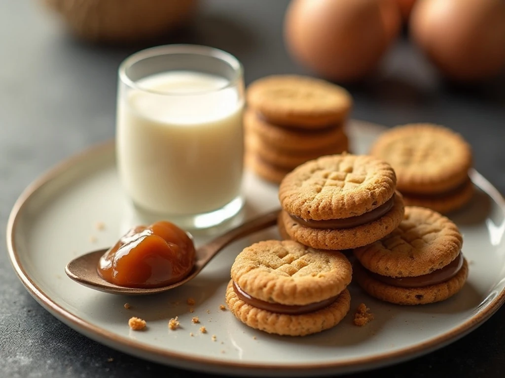 Peanut butter sandwich cookies arranged for serving
