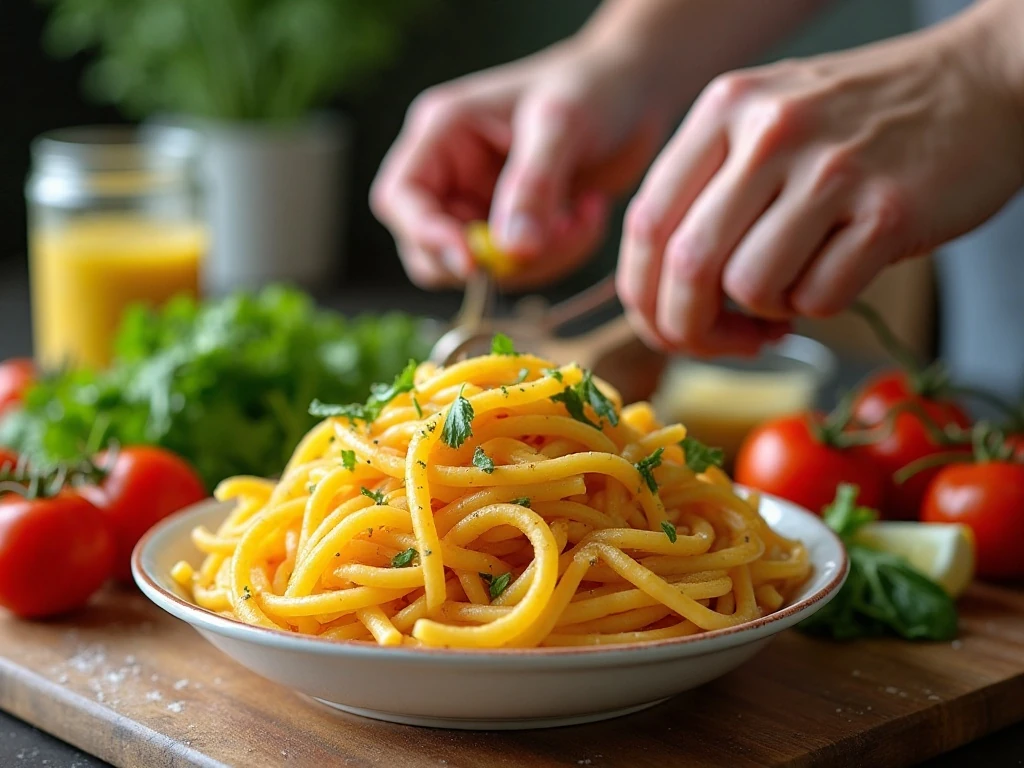 Al dente tri-color pasta and fresh vegetables prepared for pasta salad