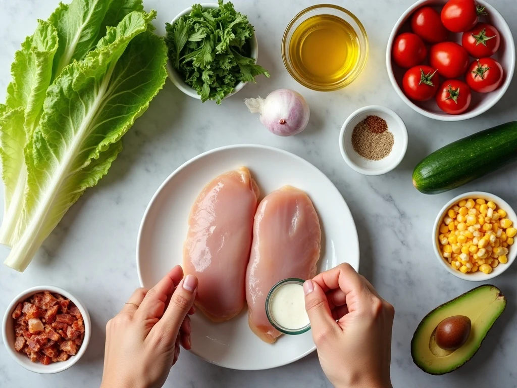 Ingredients for easy ranch chicken salad bowls
