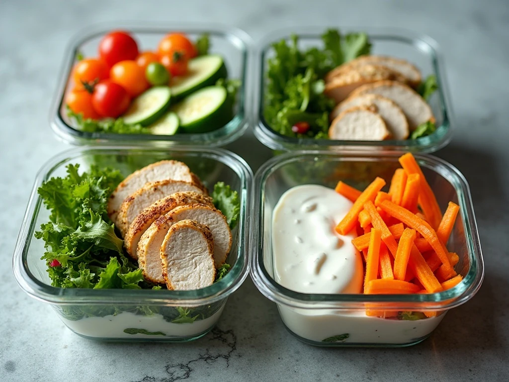 Make-ahead ranch chicken salad bowl components