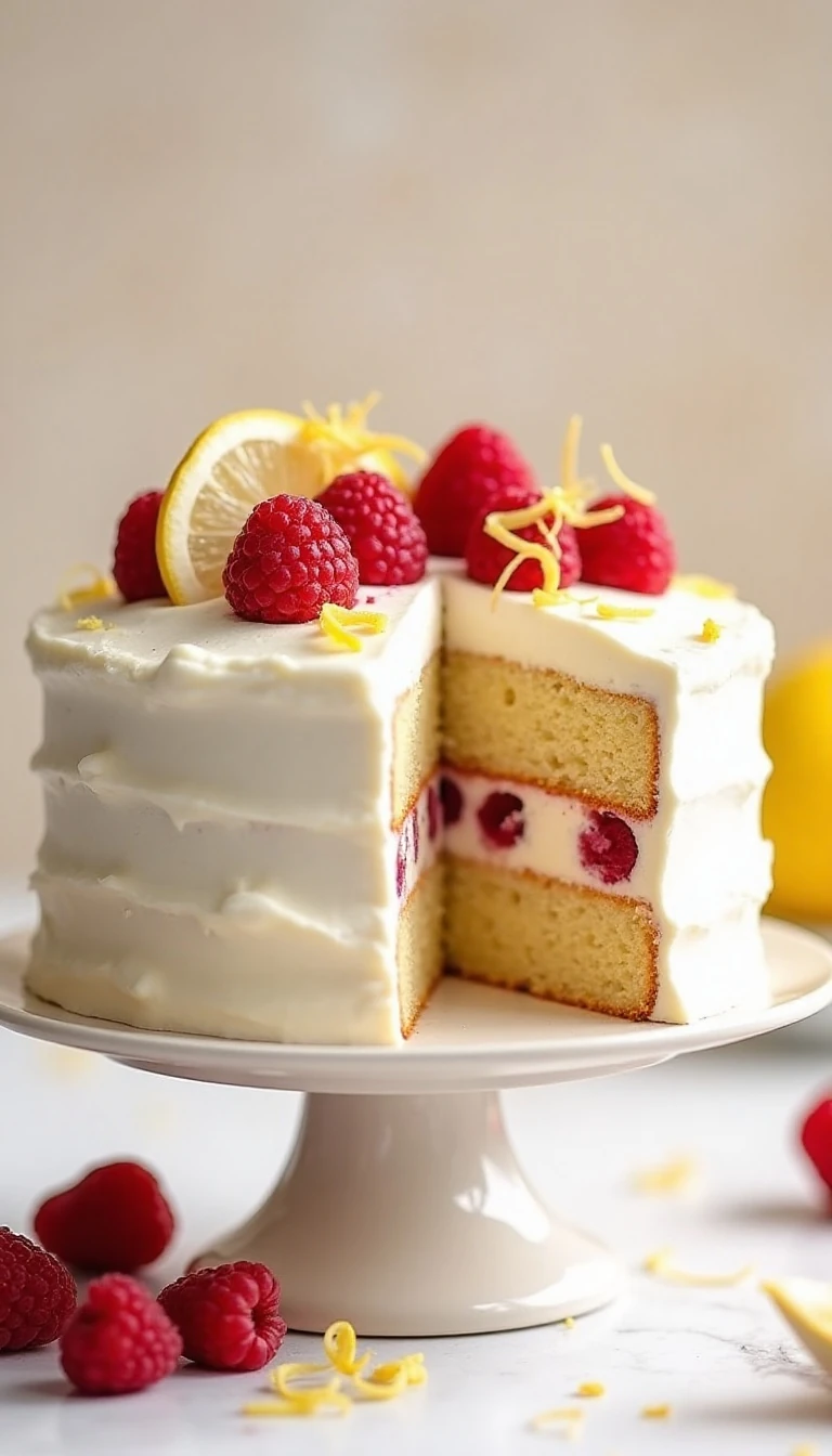 Raspberry Cake with Whipped Lemon Frosting Recipe