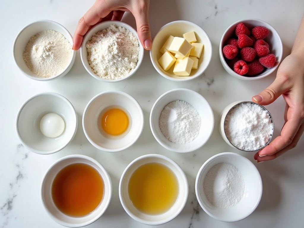 Ingredients for raspberry ricotta breakfast cake