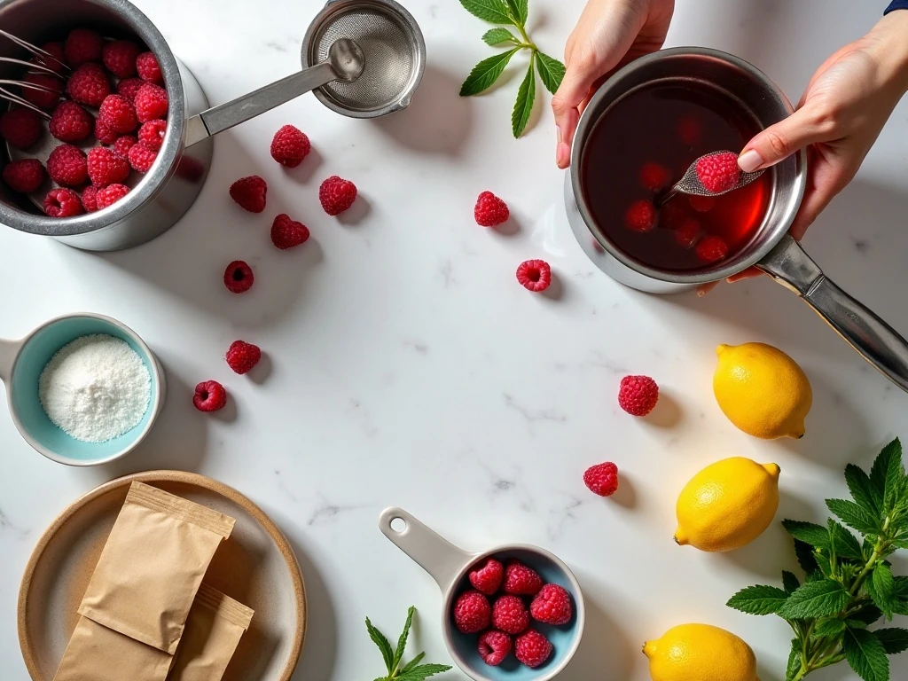 Ingredients for homemade raspberry sweet tea