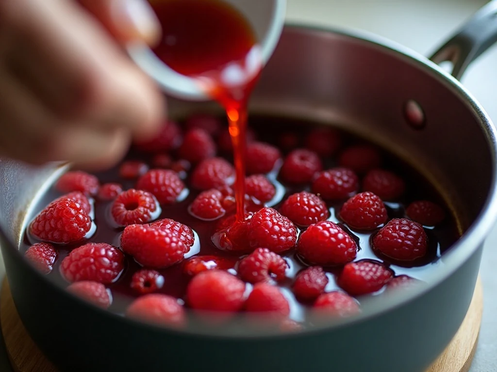 Raspberries simmering to make syrup for sweet tea