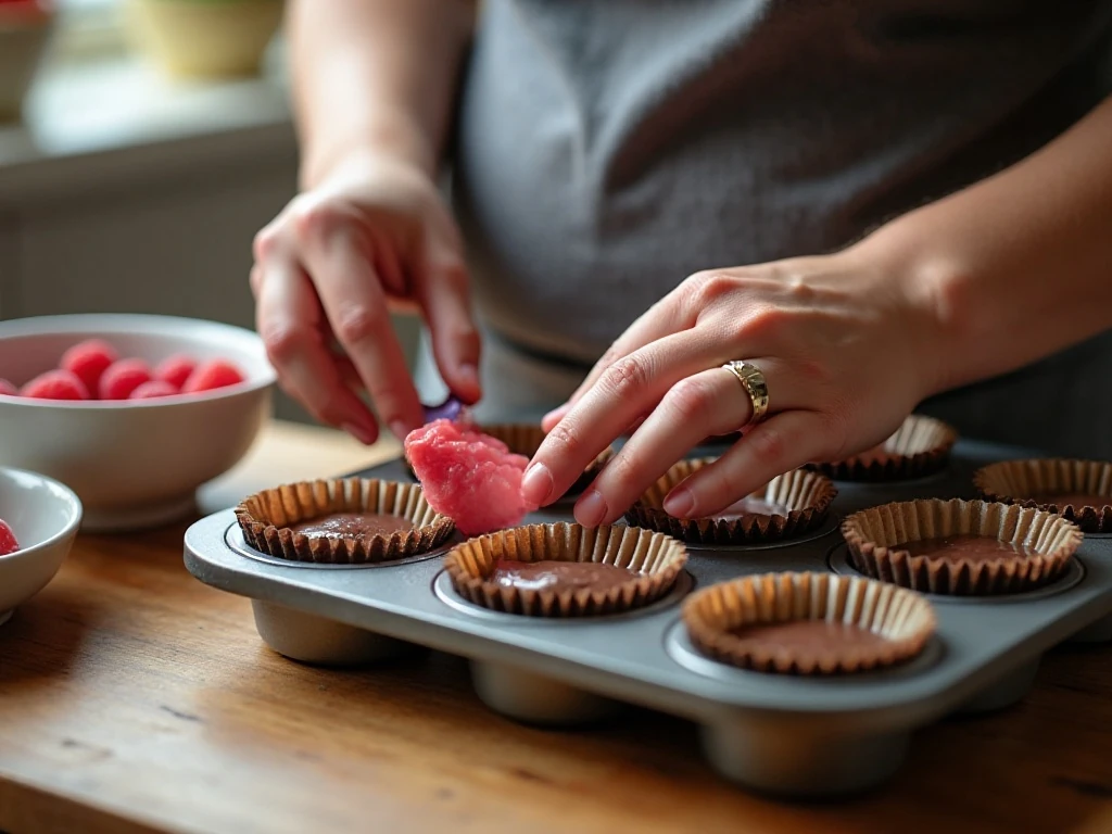 Preparing chocolate wafer crusts for mini cheesecakes
