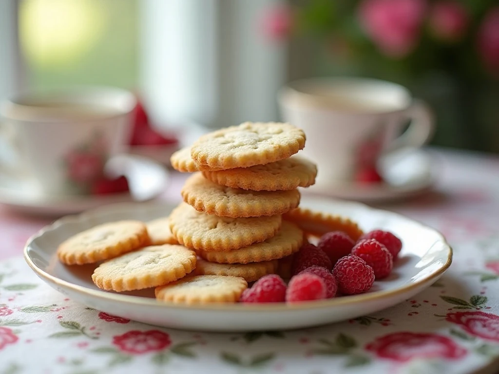 Raspberry vanilla butter cookies arranged on a plate