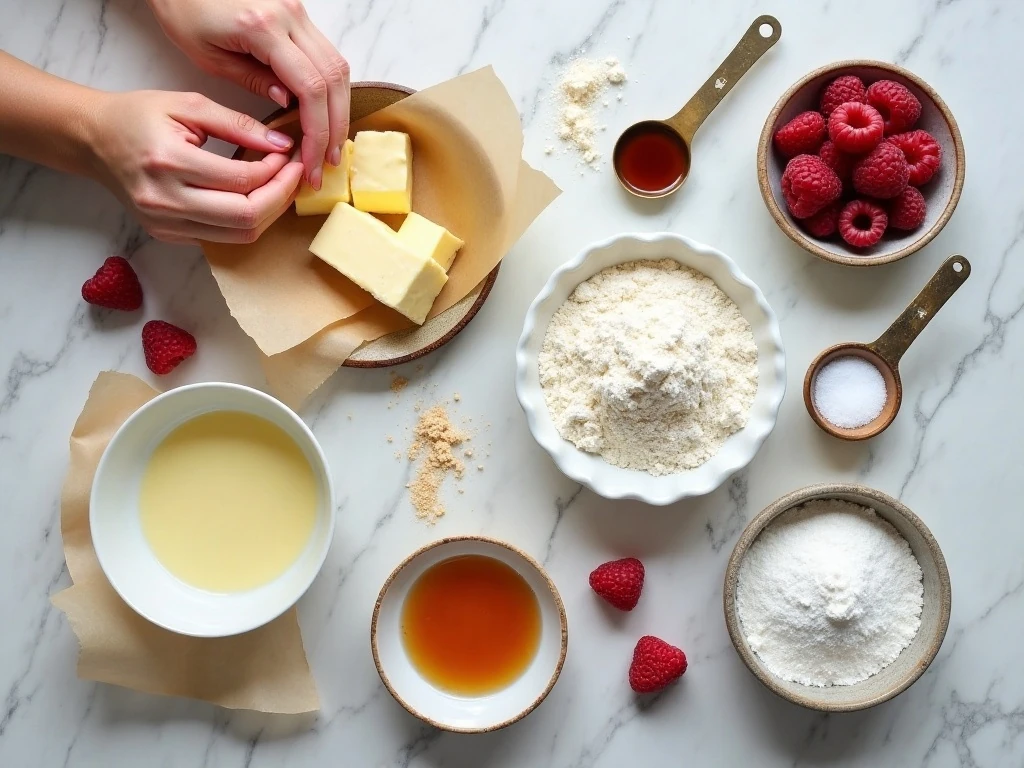Ingredients for raspberry vanilla butter cookies