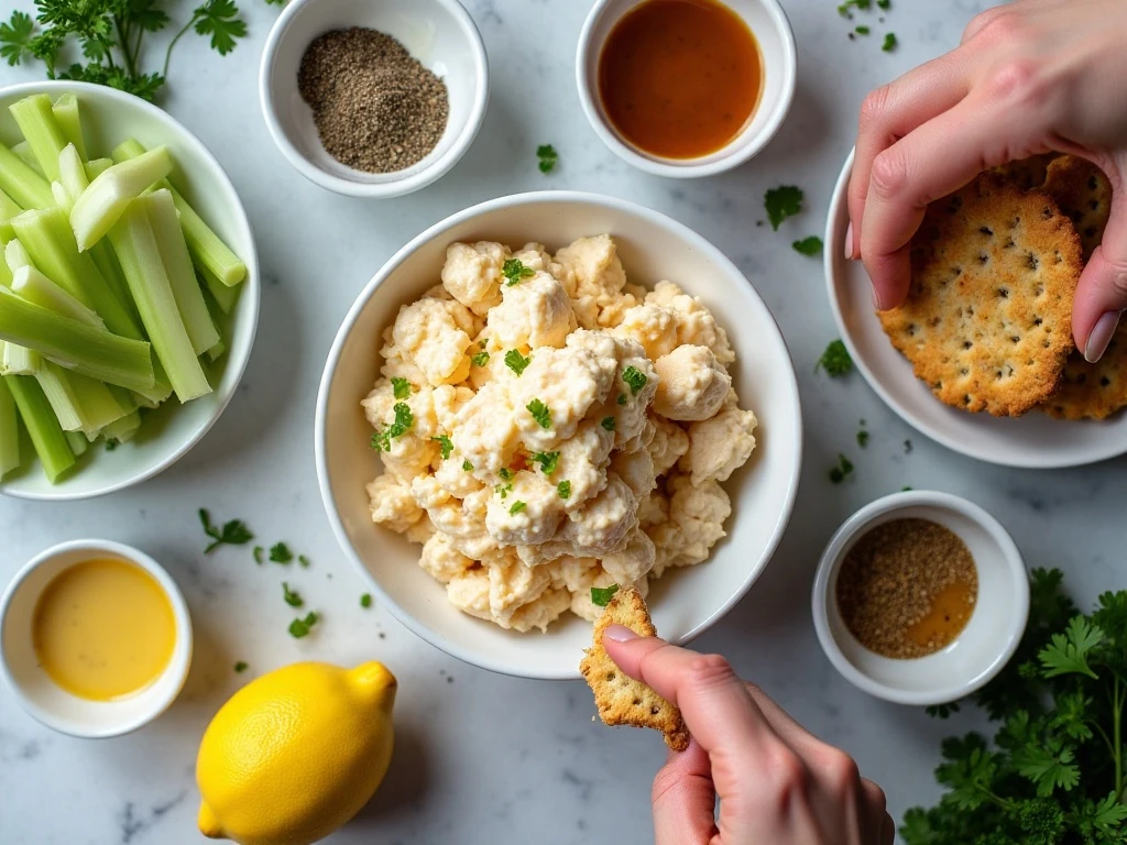 Ingredients for real crab meat salad cracker appetizers