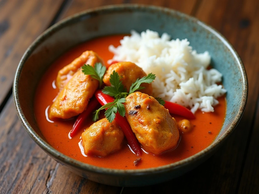Thai red chicken curry served with jasmine rice for an easy dinner