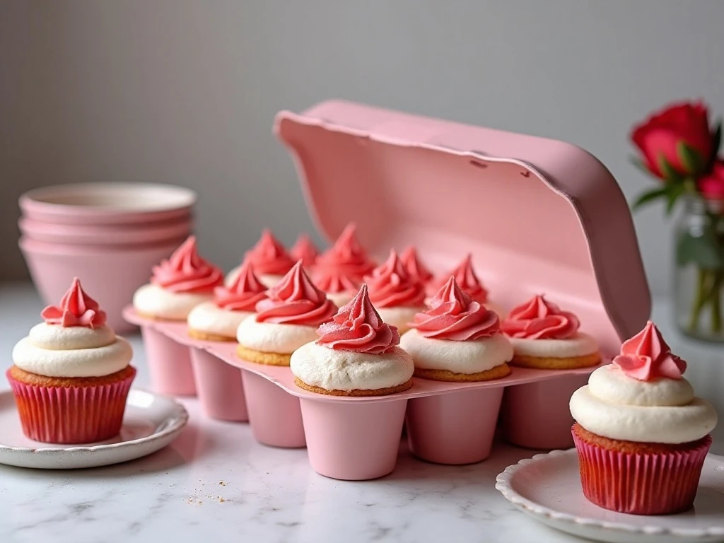 Red cream soda cupcakes stored safely in a covered cupcake carrier