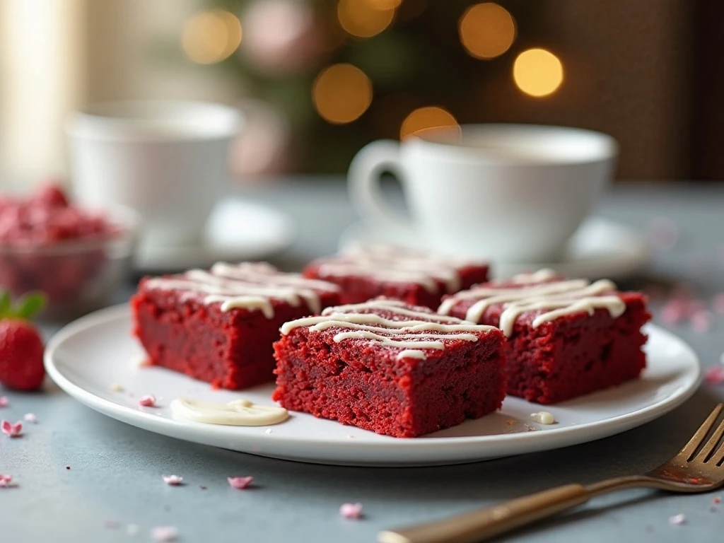 Red velvet brownies served on a dessert platter