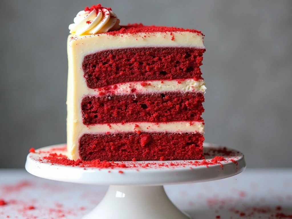 Tall red velvet cheesecake cake with cream cheese frosting