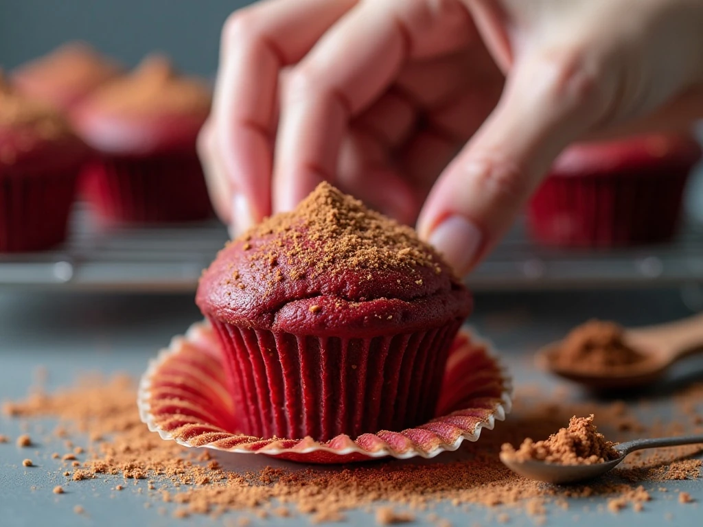 Testing red velvet cupcakes for moist crumbs