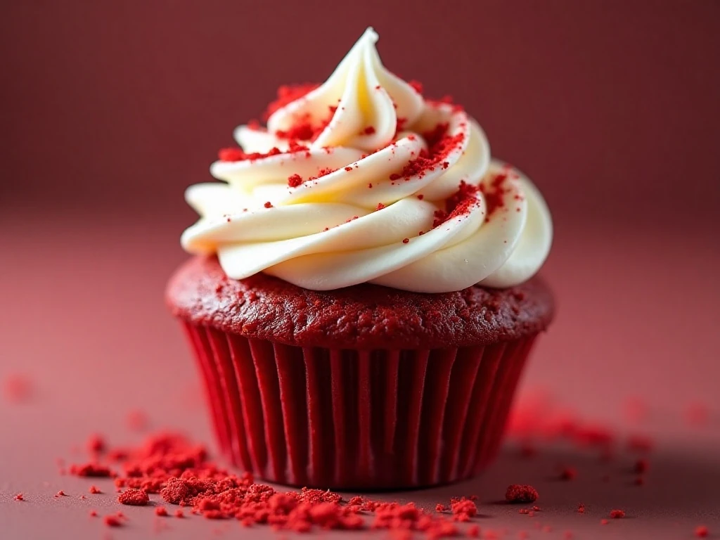 Cream cheese frosting and red velvet crumb decoration
